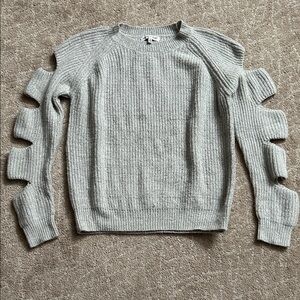 Woven Heart Gray Cutout Sleeve Sweater